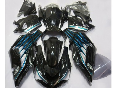 12-21 Noir Brillant & Bleu Clair ZX14R Carénage Moto