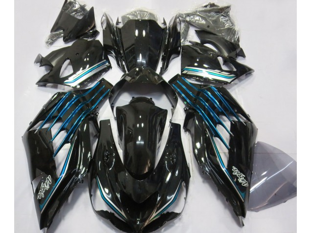 12-21 Noir Brillant & Bleu Clair ZX14R Carénage Moto